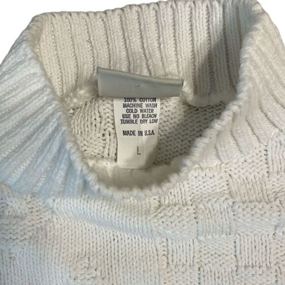 Vintage 80s white cotton cable knit sweater - classic elements size large - Picture 6 of 9
